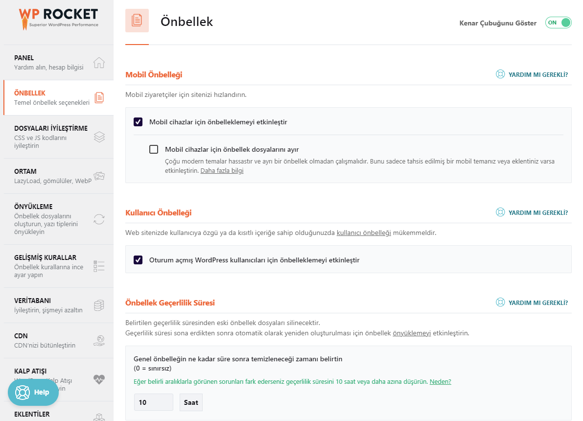wp rocket ön bellek ayarları
