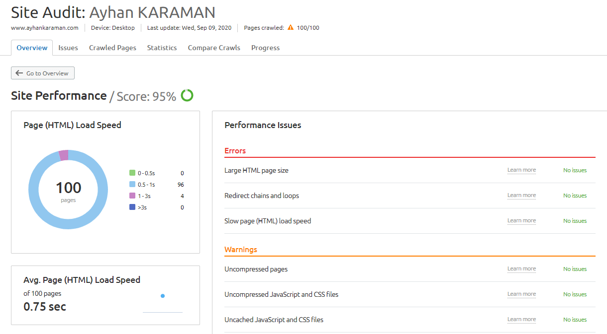 site performansı semrush